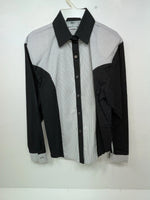 New Women’s Black White Cowboy Threads Longsl Sleeve Button Up Shirt M 3B-50