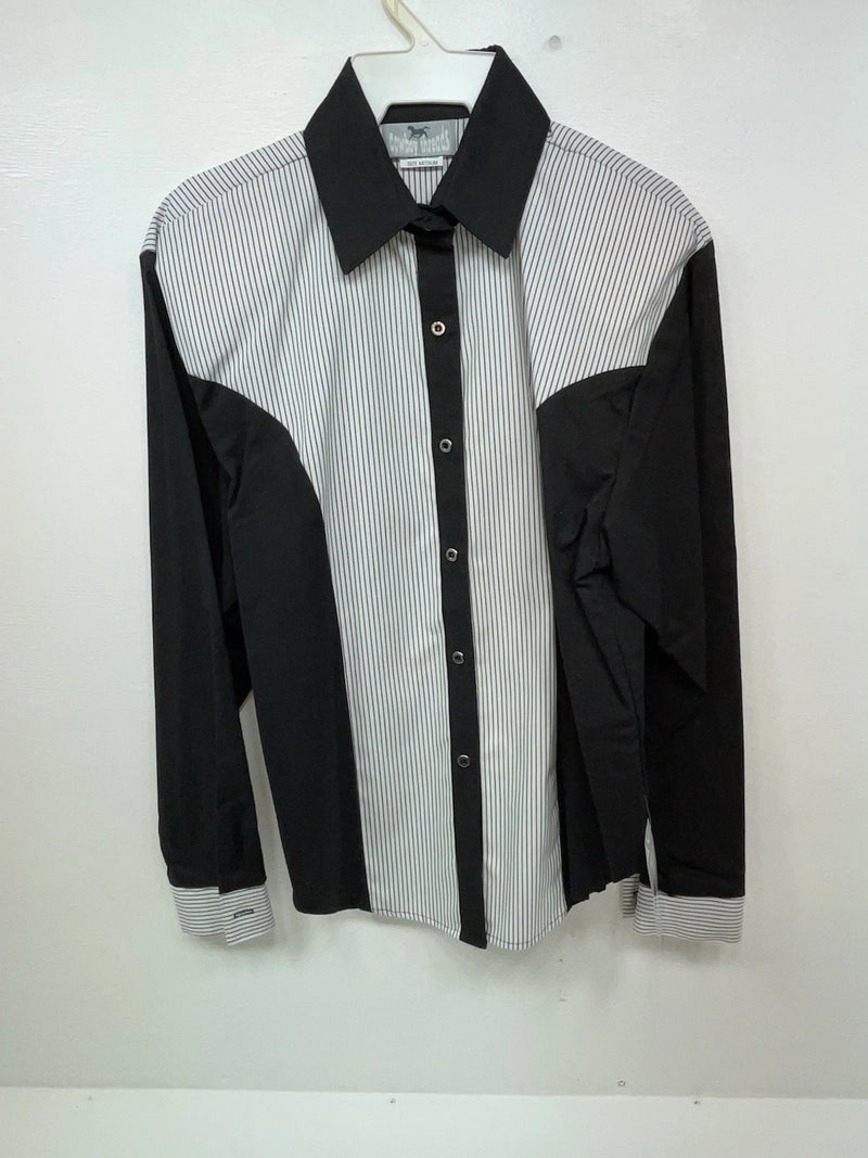 New Women’s Black White Cowboy Threads Longsl Sleeve Button Up Shirt M 3B-50
