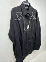 New Women’s White Horse Black Design Long Sleeve Pearl Snap Large KK-114