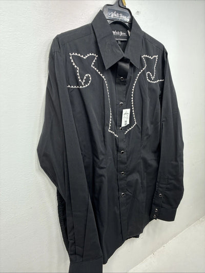 New Women’s White Horse Black Design Long Sleeve Pearl Snap Large KK-114
