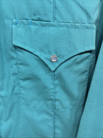 New Men’s ELY Cattleman Teal Simple Long Sleeve Pearl Snap Medium J-92