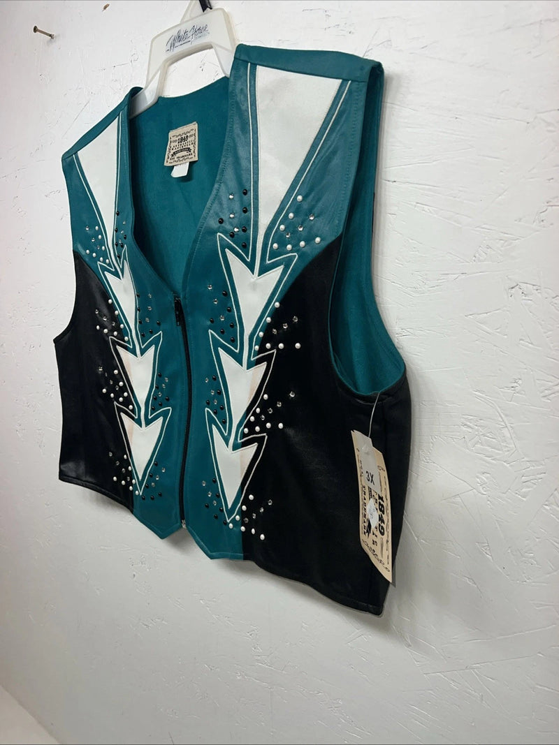 New Women’s 1849 Authentic Ranchwear Blue White Black Show Vest 3XL WW-36
