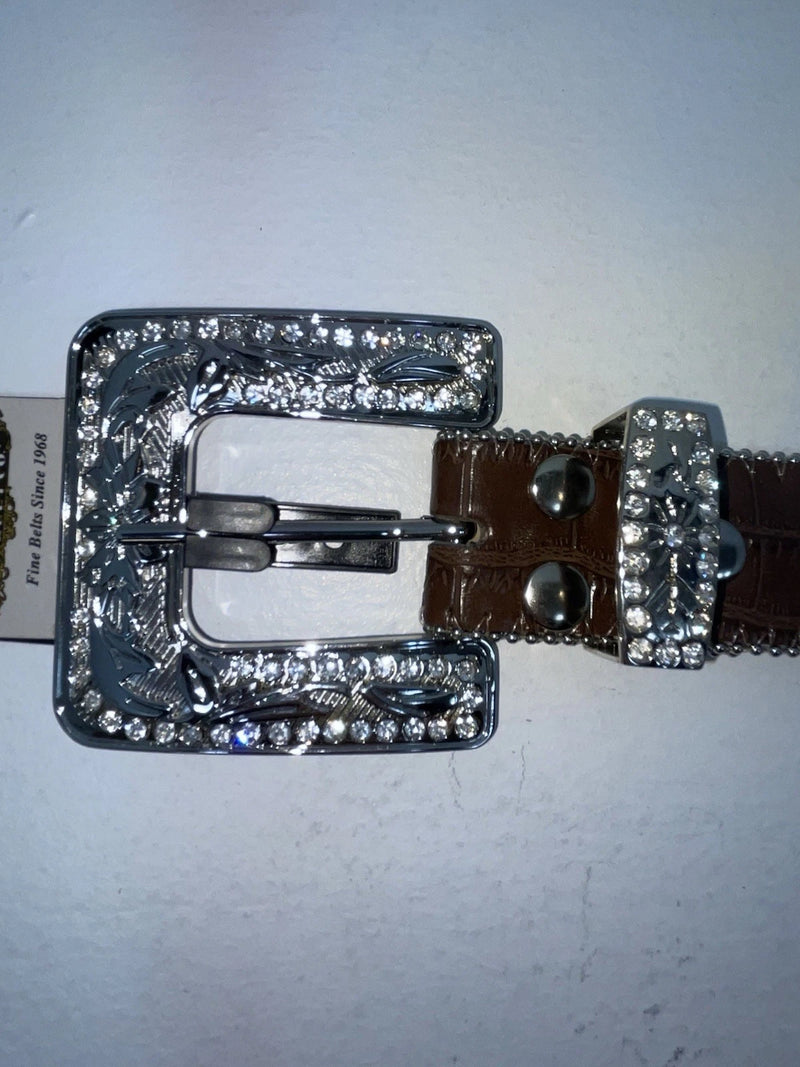New Brown Genuine Leather Nocona Silver Bling Cross L Belt #N3487402 Z-81