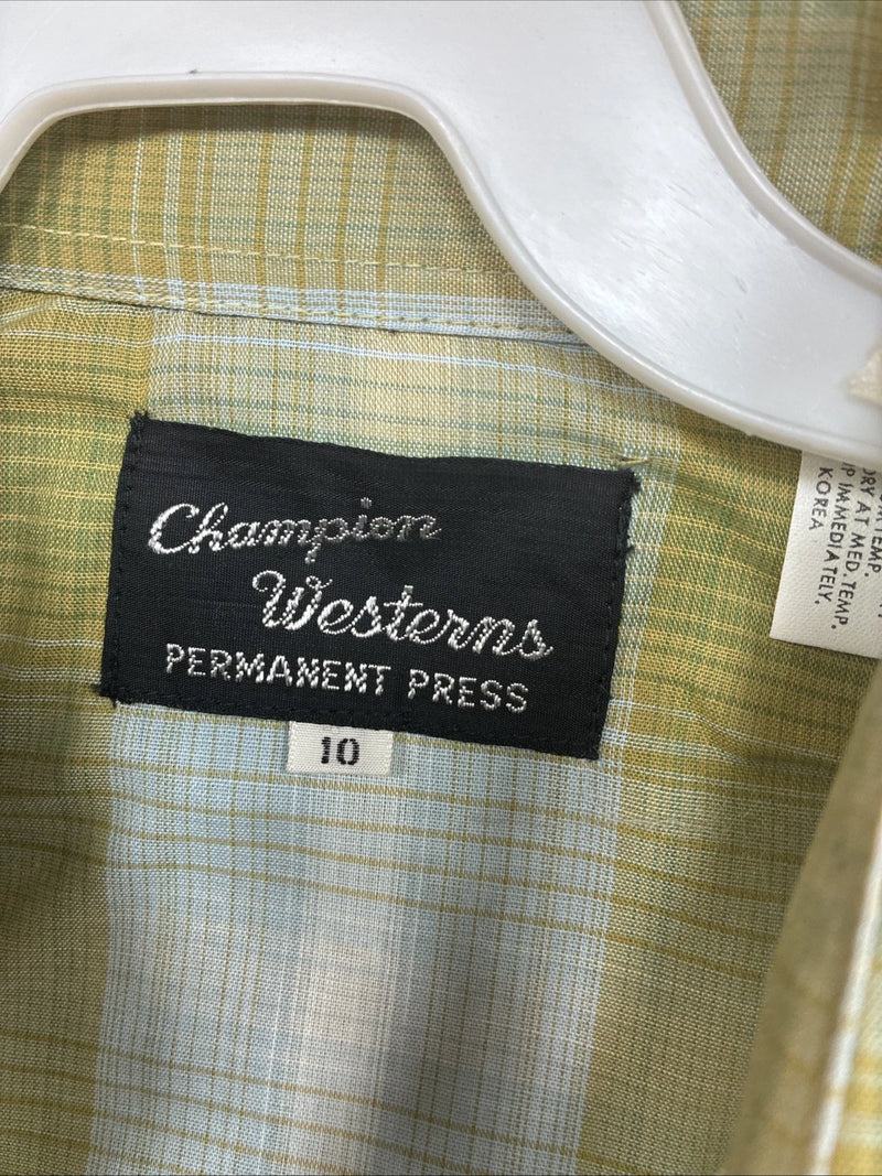 New Women’s Champion Western Green Plaid Long Sleeve Pearl Snap Size 10 KK-89
