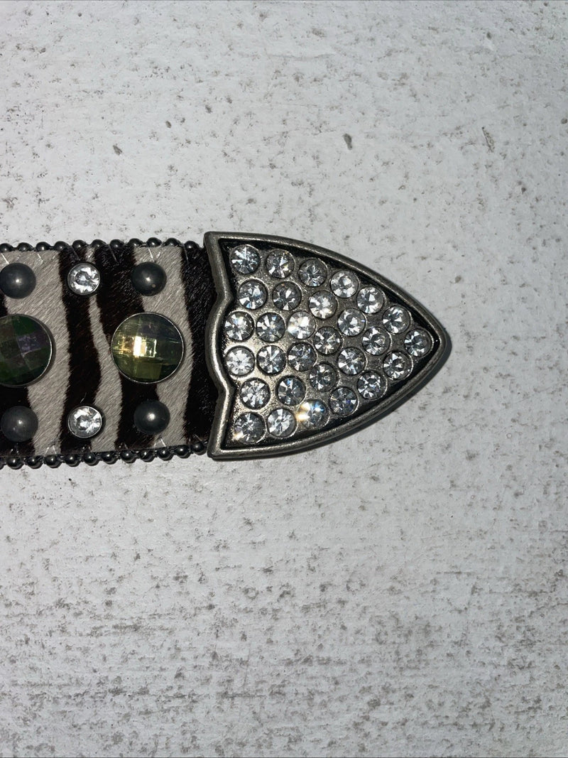 New Black And White Genuine Leather Nocona Rainbow Bling M Belt #1330999 Z-10