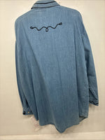 New Women’s Rochelle Forest Blue Jean Long Sleeve Button Up Small LL-33