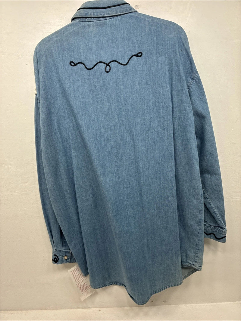 New Women’s Rochelle Forest Blue Jean Long Sleeve Button Up Small LL-33