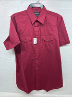 New Men’s White Horse Burgundy Short Sleeve Pearl Snap Large CC-44