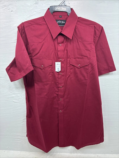 New Men’s White Horse Burgundy Short Sleeve Pearl Snap Large CC-44