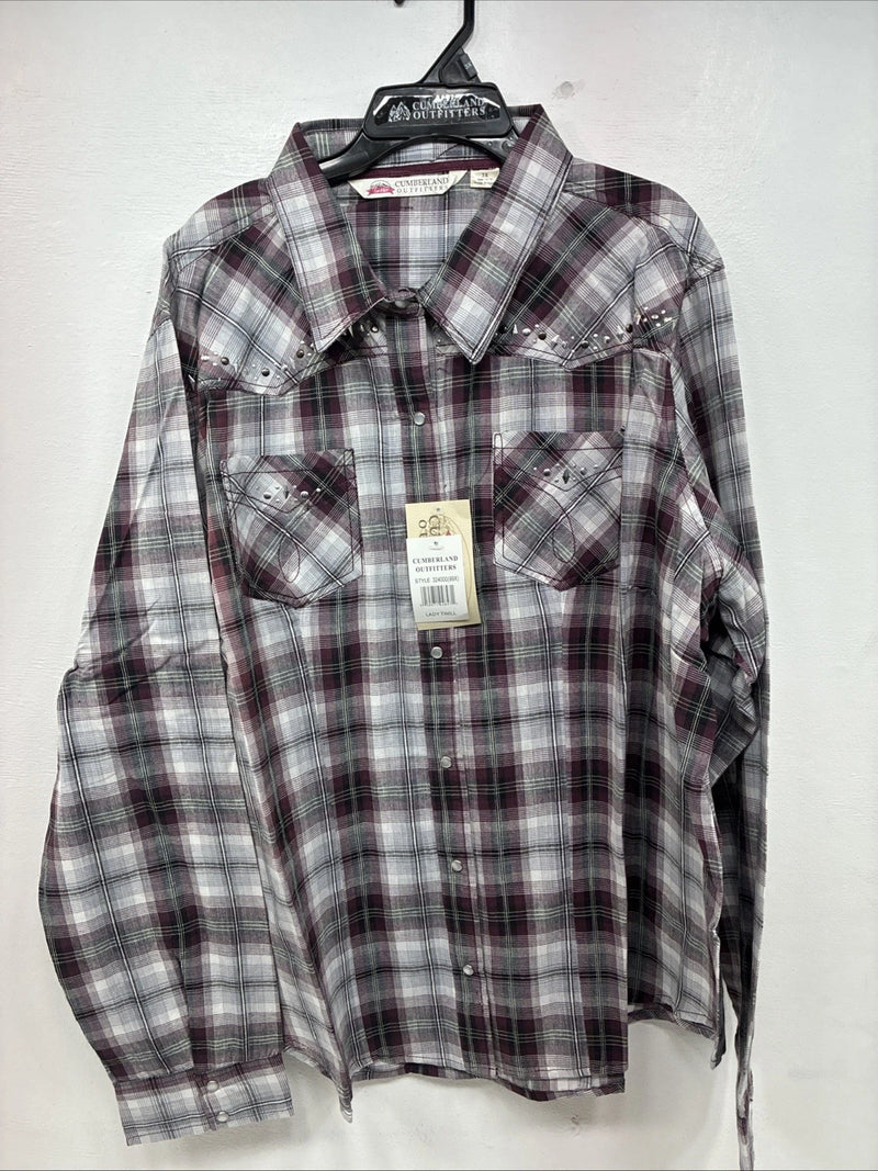 New Women’s Cumberland Purple Plaid Long Sleeve Pearl Snap Size 3X KK-85