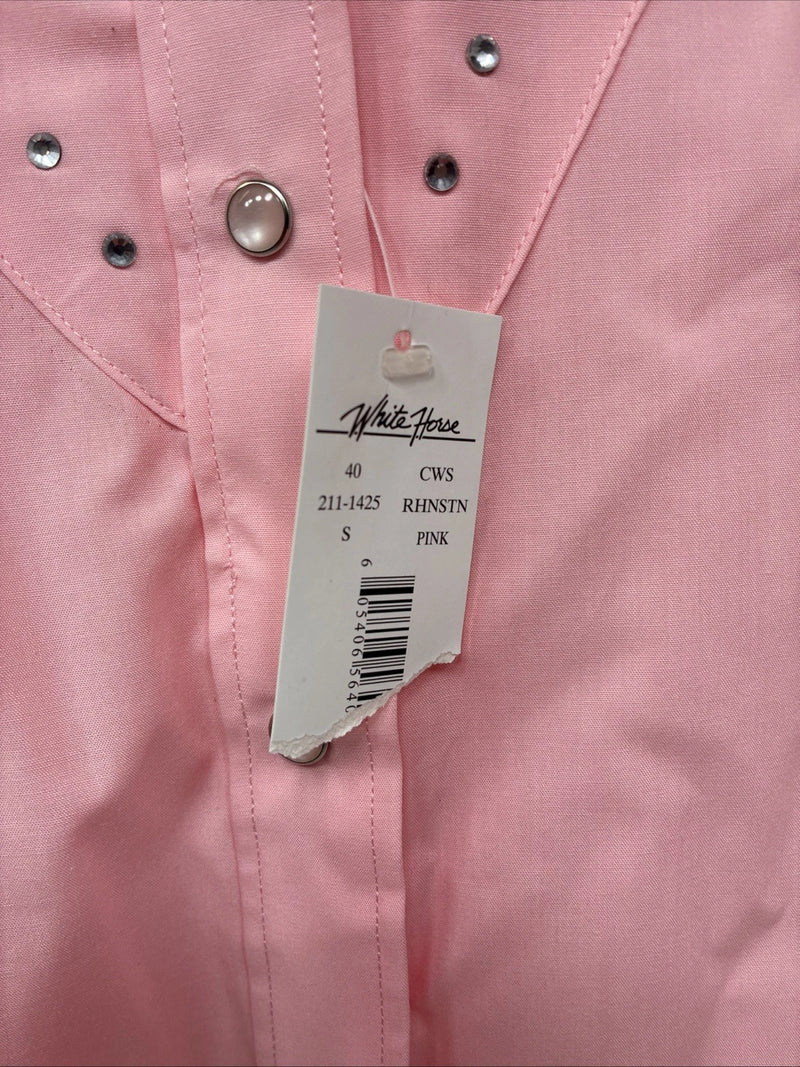 New Women’s White Horse Pink Long Sleeve Pearl Snap Small DD-99