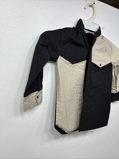 New Kids Cowboy Threads Black Tan Long Sleeve Button Up Size 5 TT-24