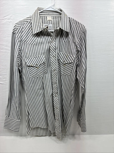 New Men’s Champion Western White Gray Stripe Long Sleeve Pearl Medium E-75