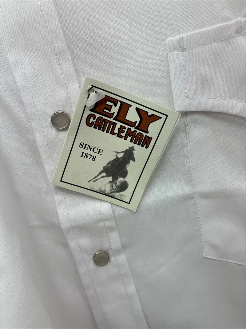 New Men’s ELY Cattleman White Long Sleeve Pearl Snap 16.5 X 36 Large AA-70