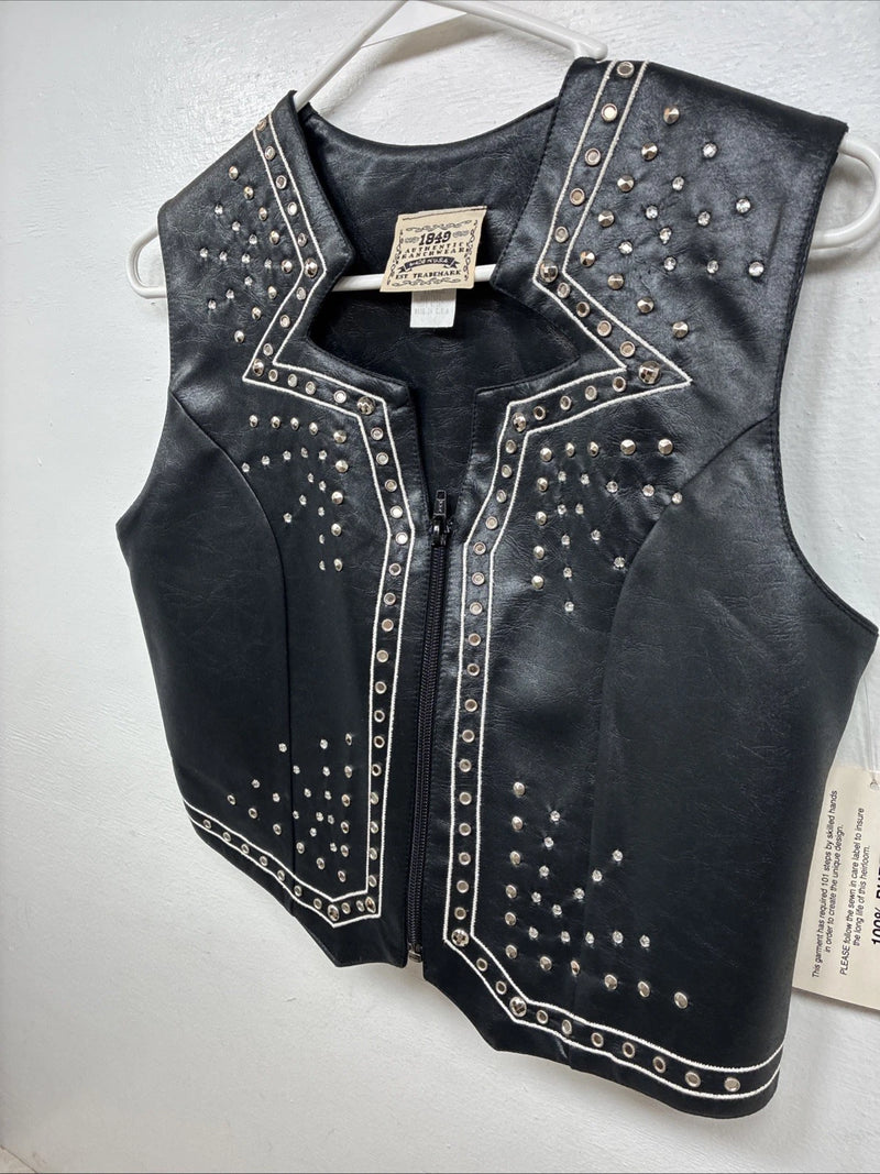 New Women’s 1848 RanchWear Black Rhinestone Sleeveless Vest Zip Up Large YY-37