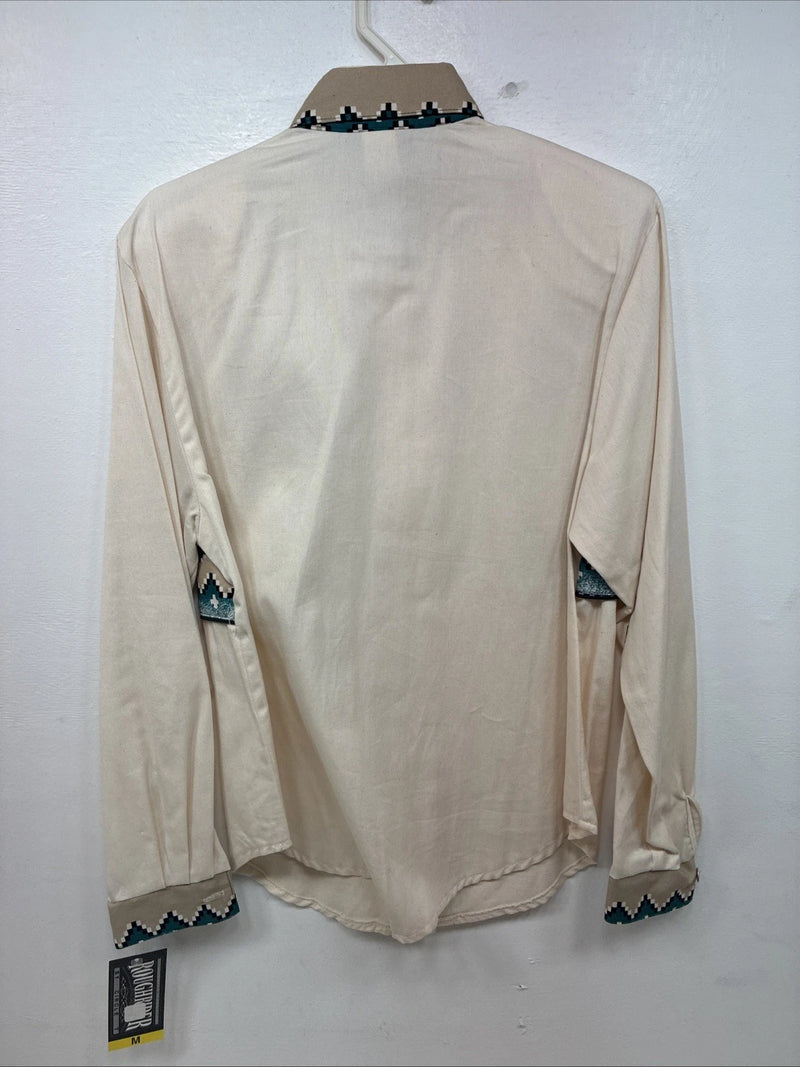 New Women’s Roughrider Tan Designed Long Sleeve Button Up Medium YY-92