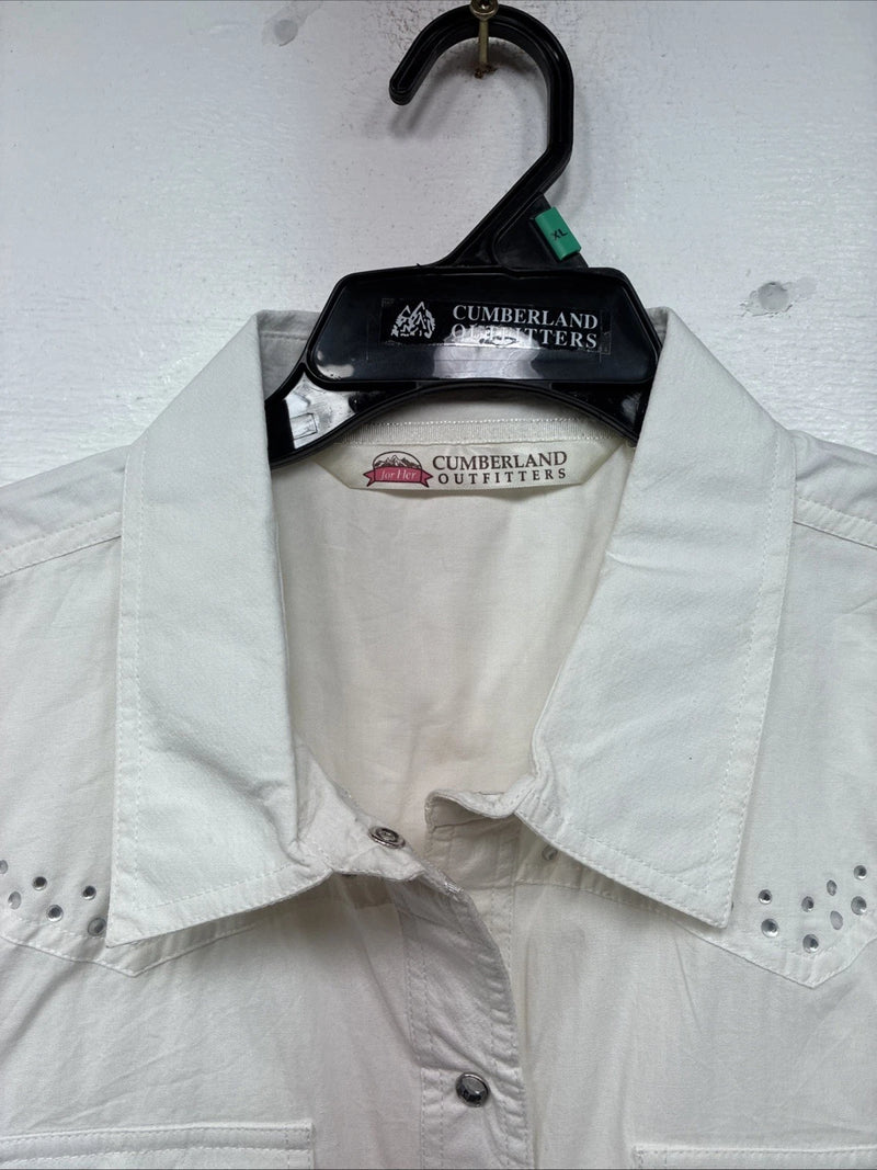 New Women’s Cumberland White Gem Long Sleeve Pearl Snap Size XL KK-84