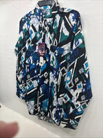 New Men’s Wrangler Black Blue Designed Long Sleeve Button Up 15.5 Medium V-87