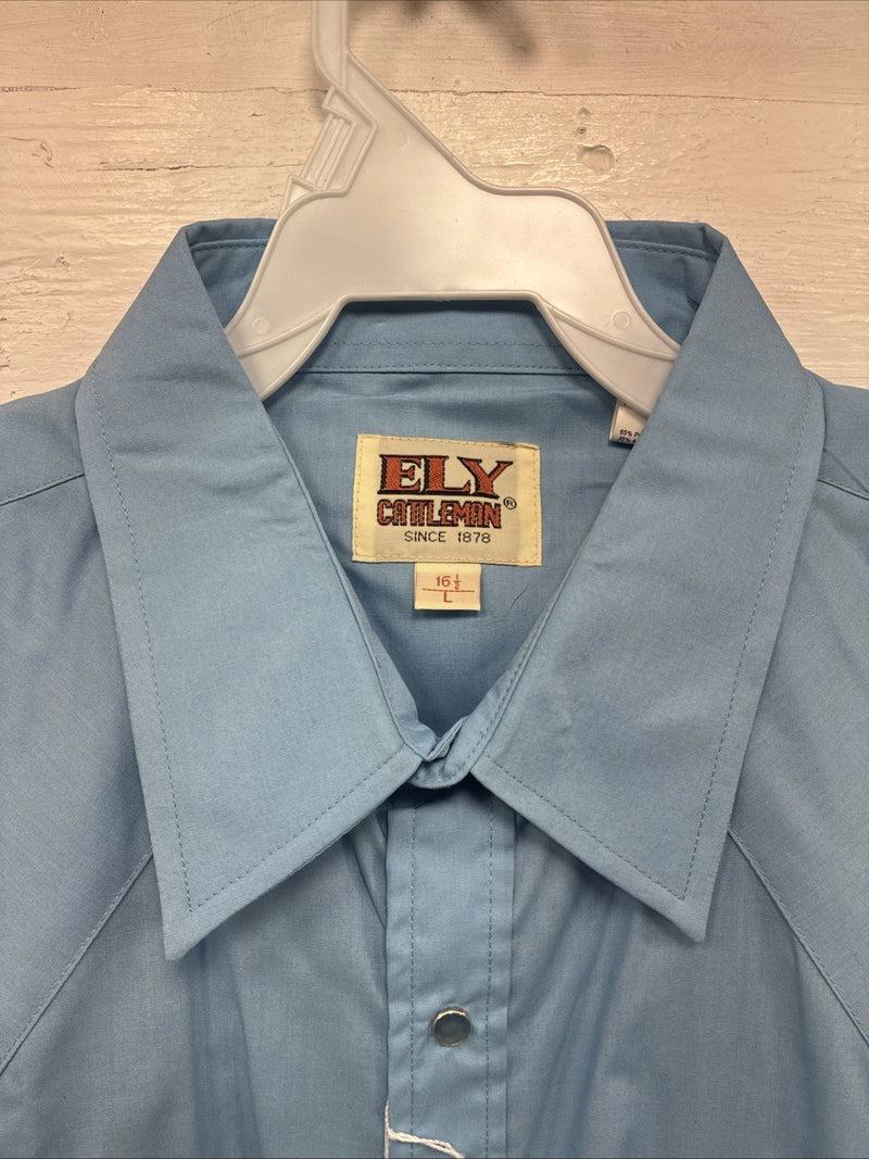 New Men’s ELY Cattleman Western Blue Short Sleeve Pearl Snap 16.5 Large X-18