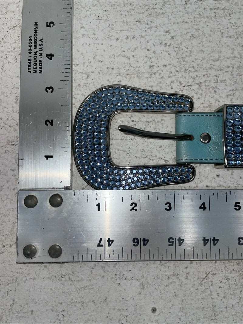 New Blue Genuine Leather 3-D Belt Blue Bling 32” Belt #677 Z-3