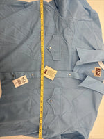 New Men’s ELY Cattleman Blue Long Sleeve Pearl Snap 18 X 35 2XL CC-5