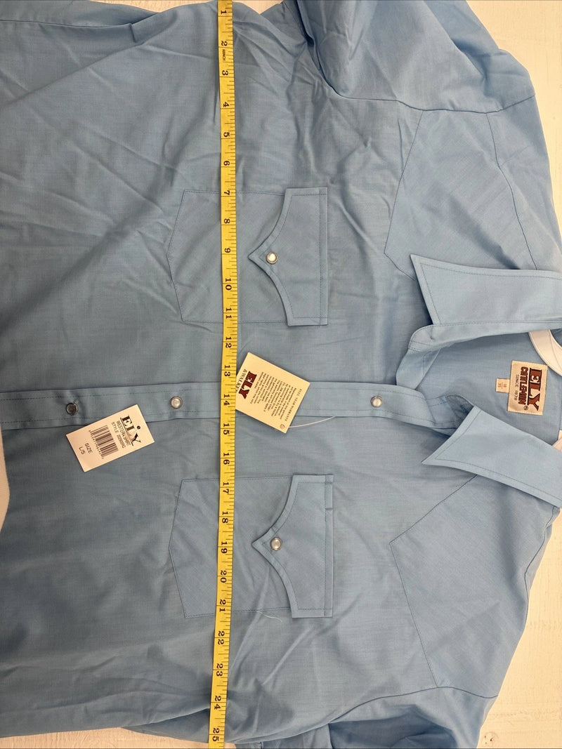 New Men’s ELY Cattleman Blue Long Sleeve Pearl Snap 18 X 35 2XL CC-5