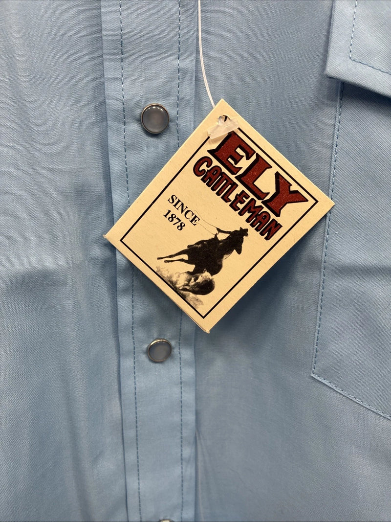 New Men’s ELY Cattleman Simple Blue Long Sleeve Pearl Snap 18 X 35 2XL R-9