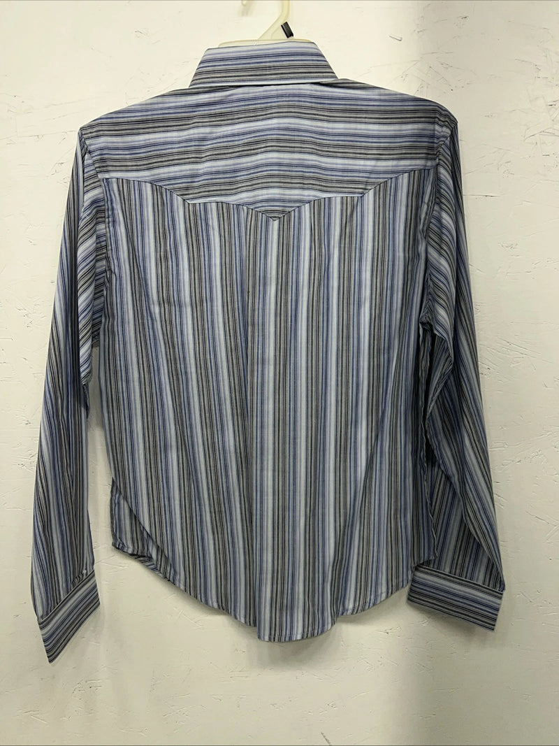 New Men’s White horse Blue Long Sleeve Pearl Snap Small A-193