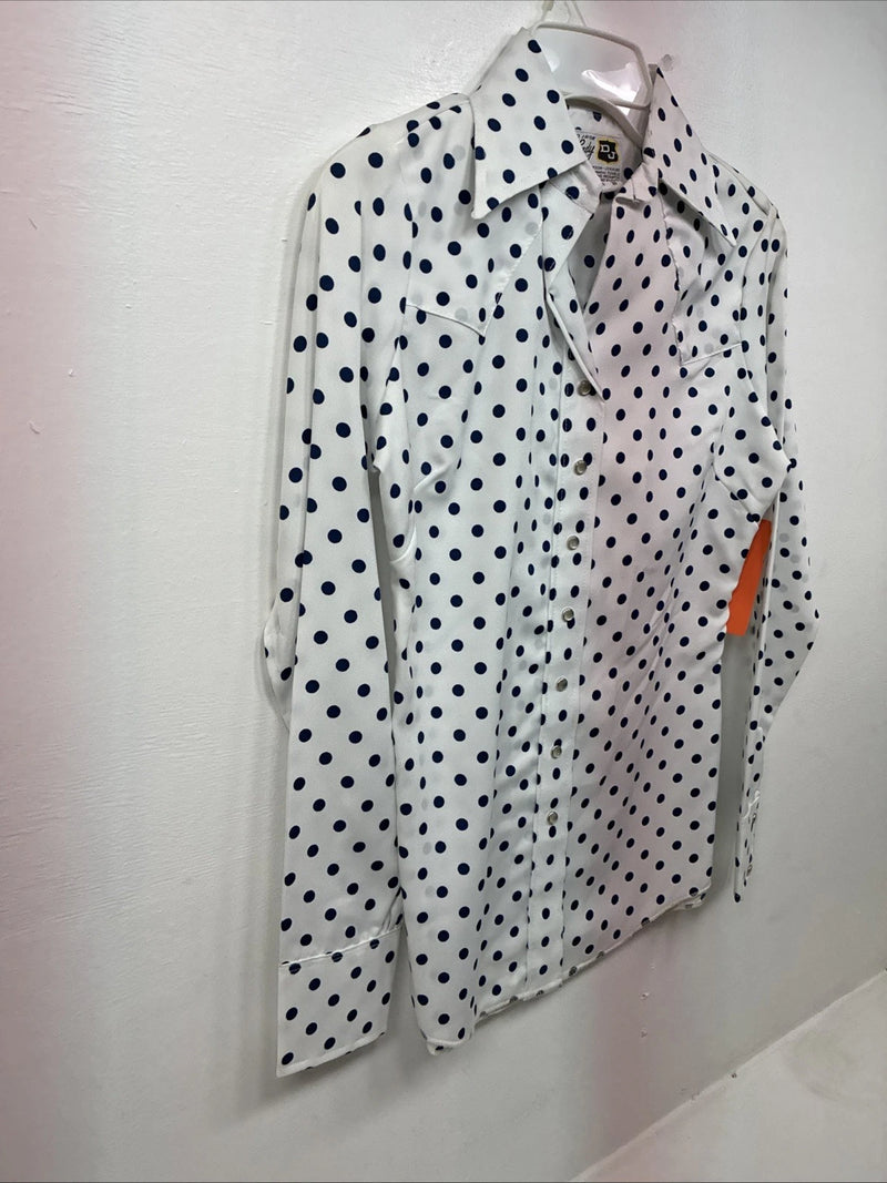 New Women’s Dickson Jenkins Blue Polkadot Long Sleeve Pearl Snap Size 30 MM-58