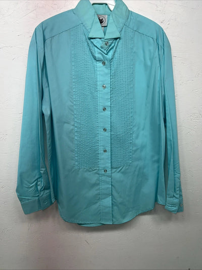 New Women’s Blue Western Collection English Long Sleeve Button Up Shirt 14 3B-76