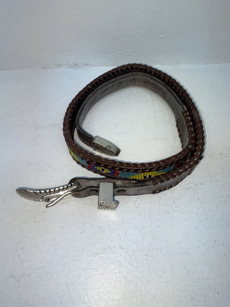 New Brown Genuine Leather Dos Amigos Beaded 26” Belt #AM486L Z-65