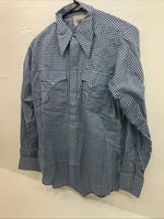 New men’s RockMount Ranch Blue Long Sleeve Pearl Snap 15 X 35 Medium B-81