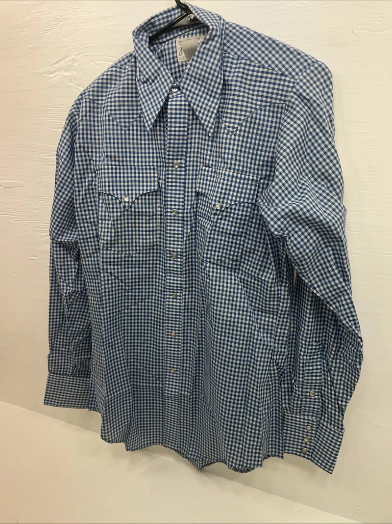 New men’s RockMount Ranch Blue Long Sleeve Pearl Snap 15 X 35 Medium B-81