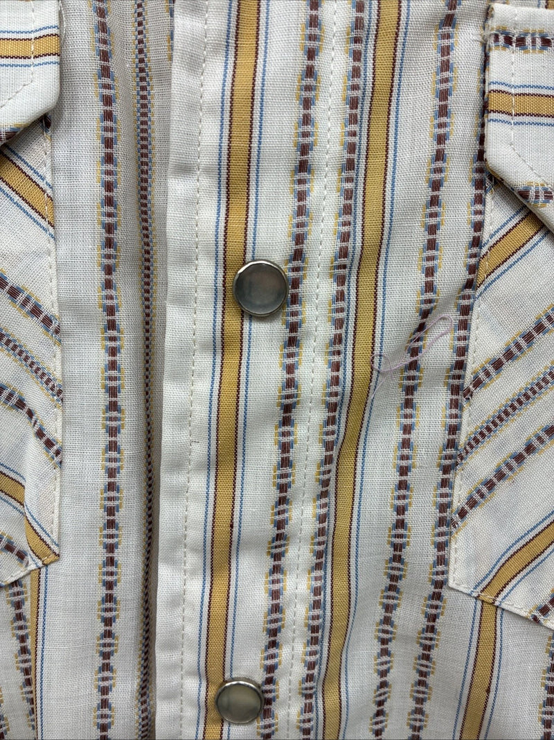 New Men’s Dee-Cee Tan Yellow Stripe Design Short Sleeve Pearl Snap Small O-80