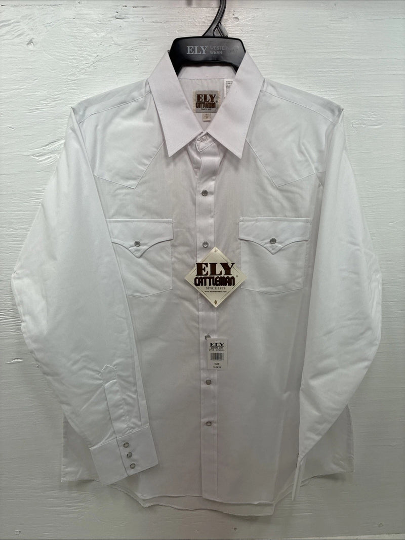 New Men’s ELY Cattleman White Long Sleeve Pearl Snap 16.5 X 34 Large X-38