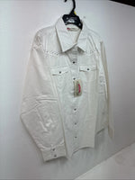 New Women’s Cumberland White Gem Long Sleeve Pearl Snap Large MM-8