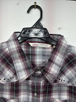 New Women’s Cumberland Purple Plaid Long Sleeve Pearl Snap 3XL GG-33