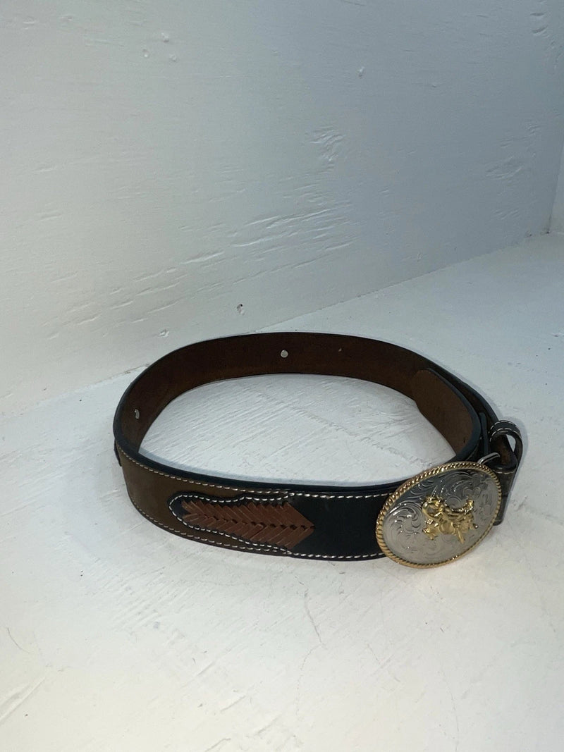 New Brown Genuine Leather 3D Weaved And Silver Pendent 26” Belt #1432 JJ-103