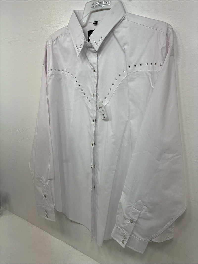 New Women’s White Horse White Gem Long Sleeve Pearl Snap 2XL GG-51