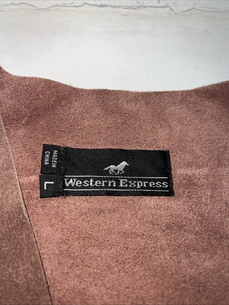 New Women’s Western Express Brown Leather Fringe Vest Large WW-30