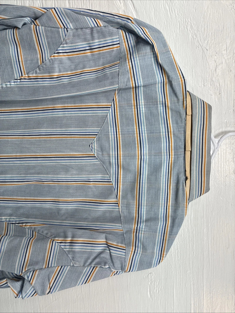 New Men’s Tem Tex Blue Yellow Stripe Long Sleeve Pearl Snap 16.5 Large V-23