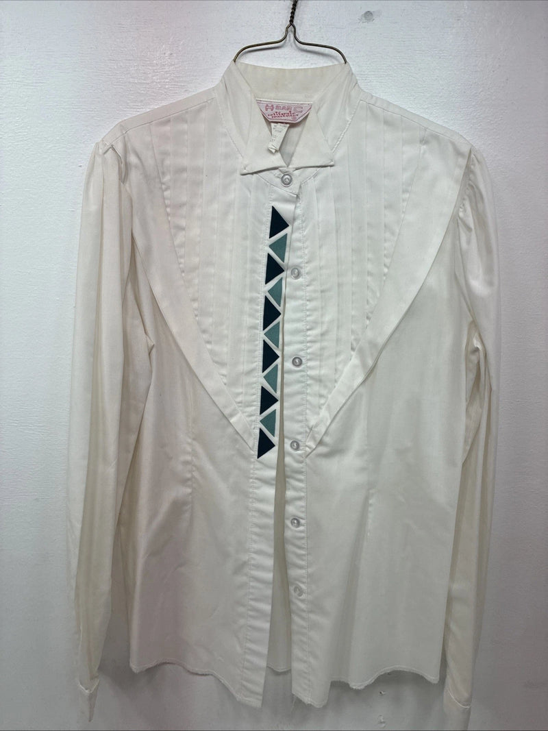 New Women’s H Bar C White Designed Long Sleeve Button Up Size 36 KK-35