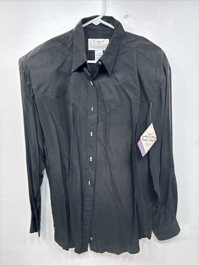 New Women’s Long Horn Black Long Sleeve Pearl Snap Large LL-97