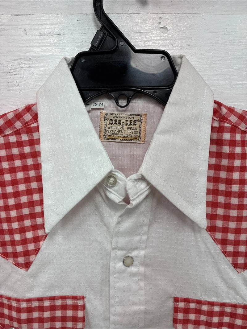 New Men’s Dee-Cee White Red Long Sleeve Pearl Snap 15 Medium AA-9