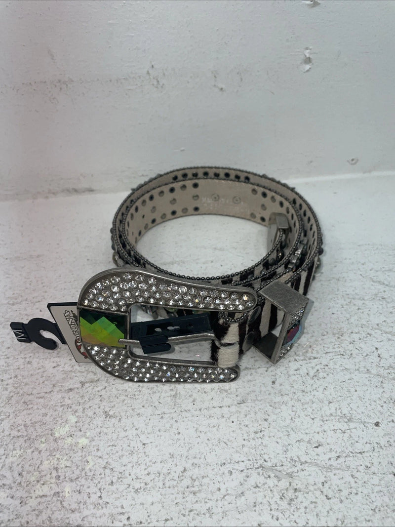 New Black And White Genuine Leather Nocona Rainbow Bling M Belt #1330999 Z-10