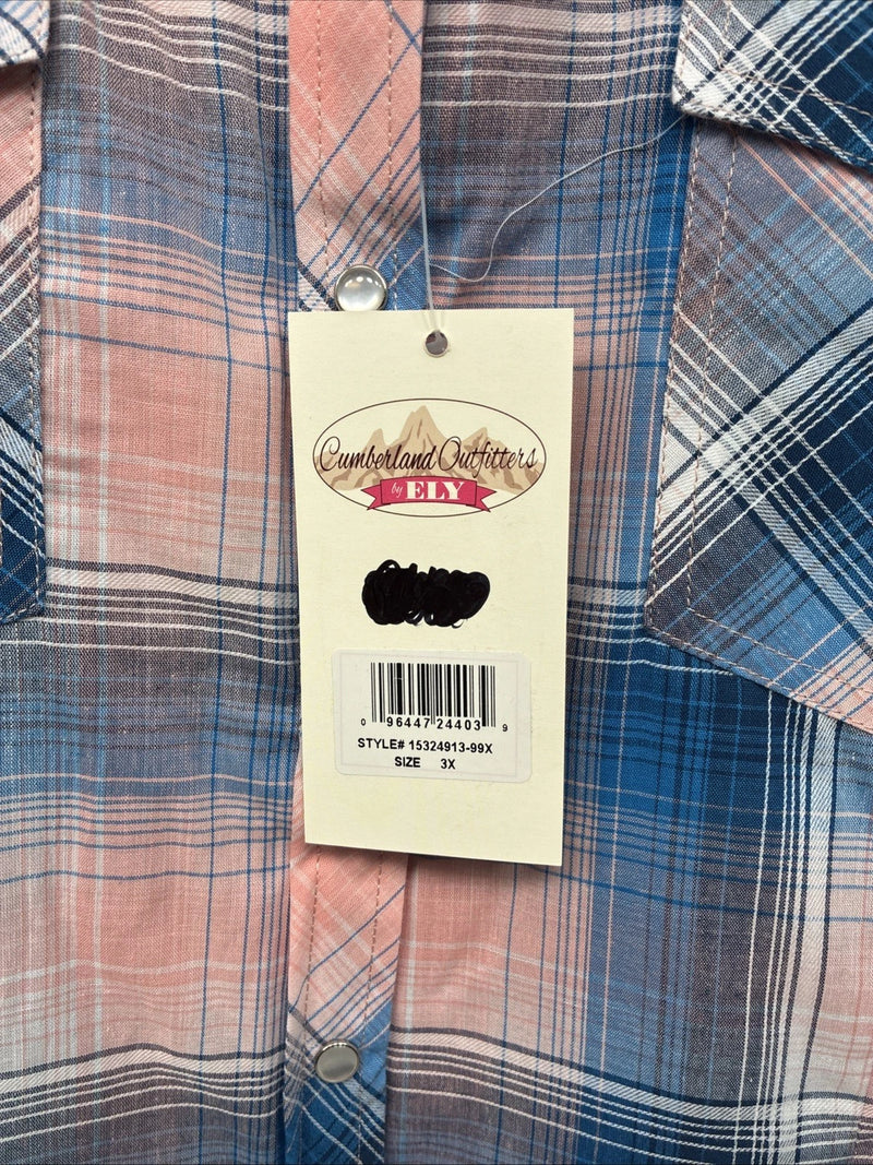 New Women’s Cumberland Pink Blue Plaid Long Sleeve Pearl Snap 3XL GG-47