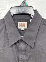 New Men’s ELY Cattleman Simple Black Short Sleeve Pearl Snap 18 2XL K-68
