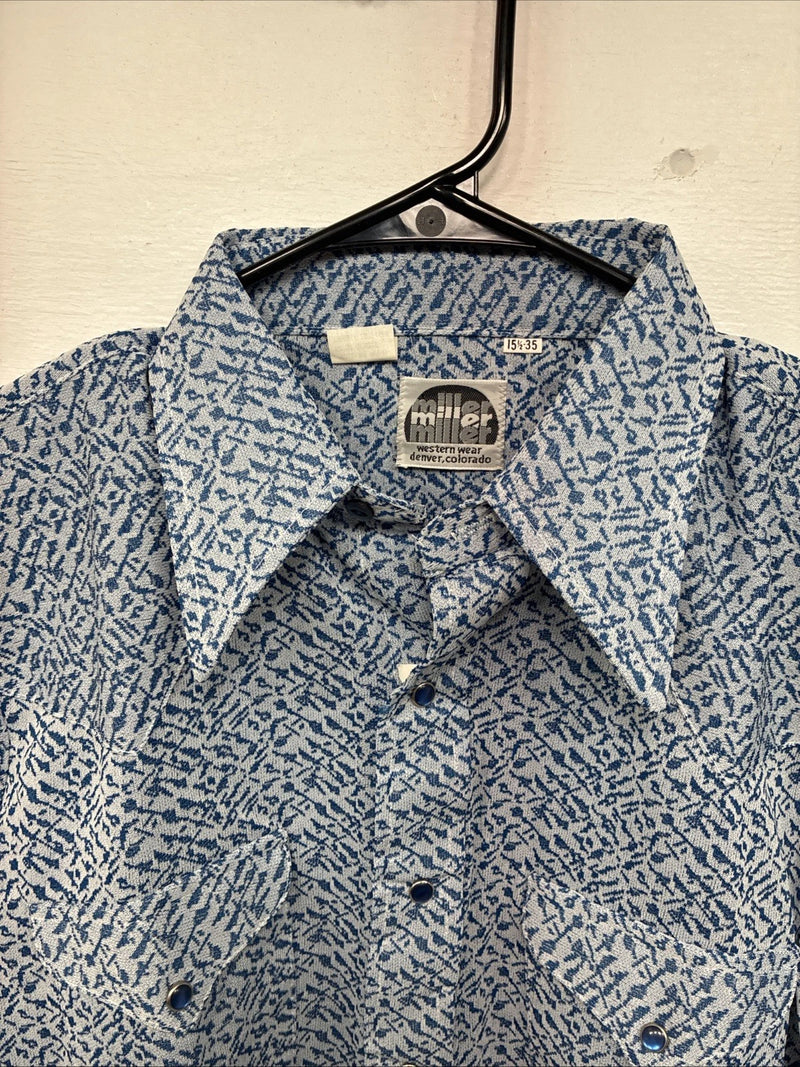 New Men’s Miller Blue Deigned Long Sleeve Pearl Snap 15.5 Medium II-102