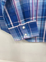 New Women’s Cumberland Blue Purple Plaid Long Sleeve Pearl Snap Medium KK-96