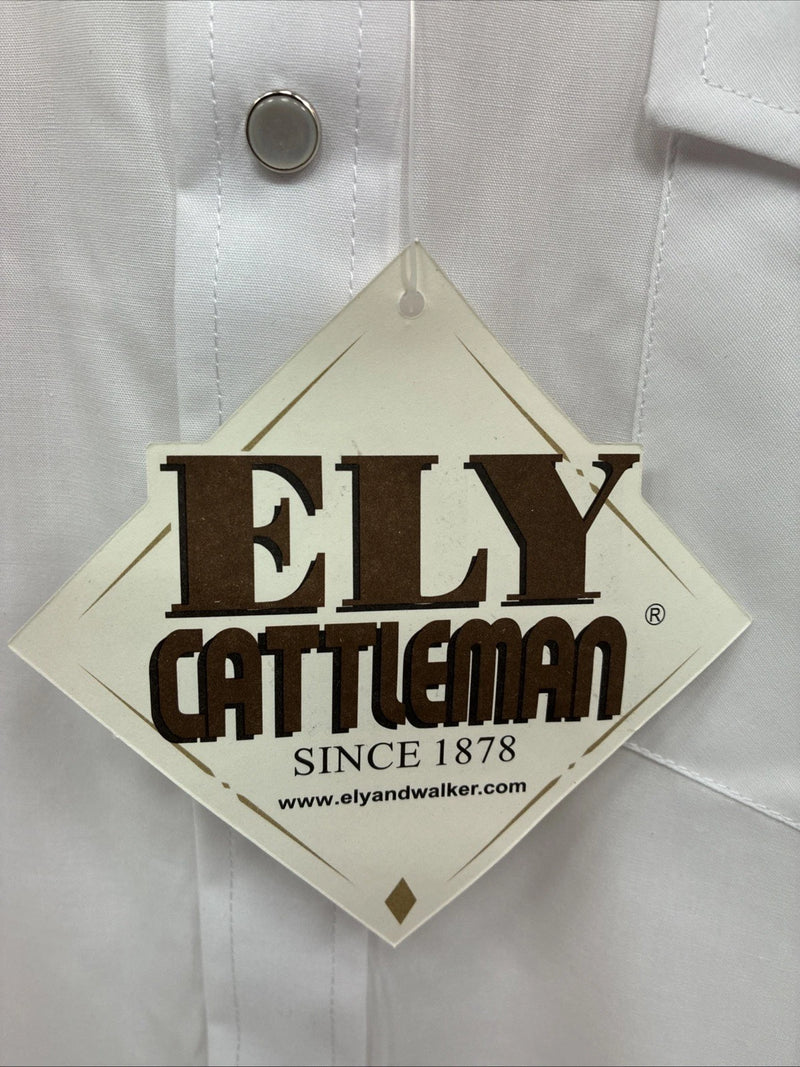 New Men’s ELY Cattleman Simple White Long Sleeve Pearl Snap 15.5 Medium K-56